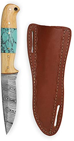 Perkin Damascus Hunting Knife con cuchillo fijo para Bushcraft Full Tang – T100