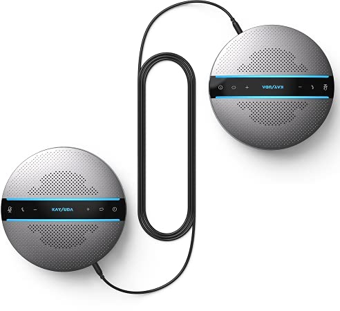 Kaysuda Bluetooth Conference Speakerphone SP300KIT 2pk Bundle, bis zu 16 Teilnehmer, 18 Stunden Gesprächszeit, 360° Sprachübernahme, 2x6 AI Echo & Noise Cancelling Mikrofone, Daisy Chain
