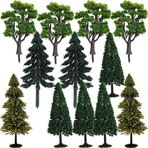 Model Miniature Forest Plastic Toy Trees Bushes Mini Rainforest Diorama Supplies Plant Crafts Train Scenery Oak Firs Cedar Conifers 12