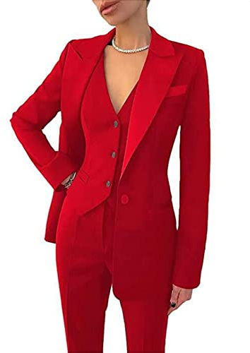 Leader of the Beauty Conjunto de traje de oficina de 3 piezas para mujer, blazer, chaleco, pantalones, conjunto de traje de negocios, traje de fiesta de graduación, rosso, M