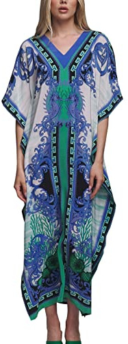 YouKD Maxiklänning, V-ringad, kaftan, boho, strand, bikini, cover up, rock, plusstorlek, vardagskläder för kvinnor, En Storlek