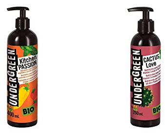 Undergreen Kitchen PASSION Nutrimento Liquido per Piante Aromatiche, 400 ml & CACTUS Love, Nutrimento per Cactus e altre Piante Grasse, Liquido,250 ml
