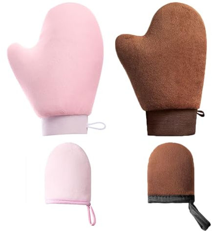 JCUGSBS 4 Guanti Autoabbronzanti In Velluto Autoabbronzanti Con Pollice Su Due Lati Lozione Mousse Viso Corpo Abbronzatura Senza Sole Applicatore Riutilizzabili Guanti Abbronzatura Estiva