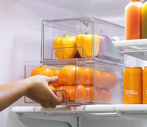 Epzia 1 grand organiseur de réfrigérateur - Transparent, empilable, extractible, pour tiroir, réfrigérateur, congélateur et pantry (transparent)