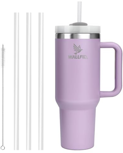 WALLFID Vaso de 40 oz de acero inoxidable aislado al vacío, con tapa, 3 pajitas y 1 cepillo para paja, ideal para bebidas calientes/frías, perfecto para café, té, batidos, etc (púrpura)