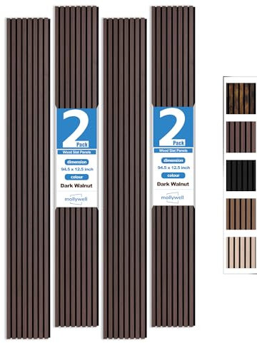 Mollywell Wood Panels for Wall, Walnut, 2 Pcs, 94.5x12.5 in