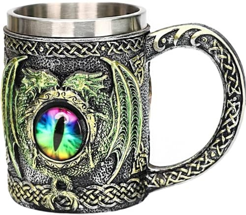 ZONSUSE Boccale Occhio Drago, Tazza Medievale, Tazza di Caffè Vichingo, Idea Regalo Originale per Uomini Donne Compleanno Natale Pasqua 450ml (Dragon Eye)