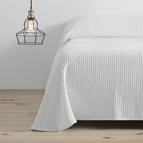 Colcha/Cubrecama de algodón reciclado Bali color Blanco para cama de 150 cm.