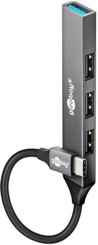 Goobay Hub 4 porte USB-C 3.2 Slim/Multimaschio, splitter 5 Gbit/s Slim C a 4 prese A Multiport Adattatore 3.0