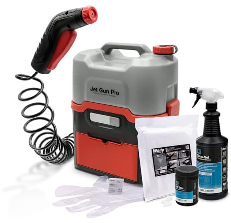 ERRECOM Kit Limpieza Completa Aire Acondicionado: JET GUN PRO+ Hidrolimpiadora Portátil, Clima-Net 1L Limpiador Unidad Interna/Externa, A/C Tabs Pastillas, Cover Protección Paredes Wally, Guantes