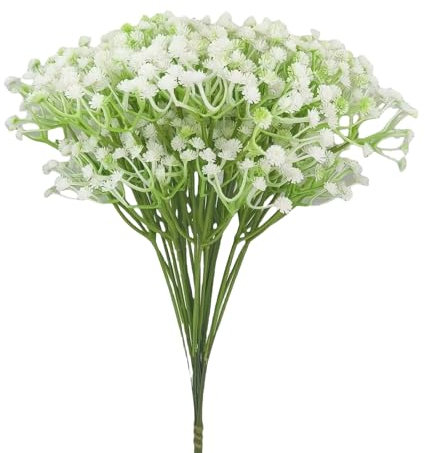 XZSKD 50-Pack Gypsophila Artificial Flowers, Babys Breath & Artificial Flowers White – Realistic 30CM Faux Gypsophila Plants for Wedding Bouquets, Home Decor, Table Centerpieces (Green-White)