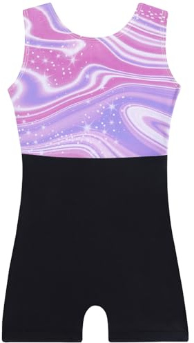 Gogokids Gymnastik trikåer för flickor, flickor, ärmlös gymnastikenhet med gradient paljettdesign och elastiskt material, barn gymnastikdräkt med raka ben för åldrarna 3-12, Svart lila, 120(110-120 cm