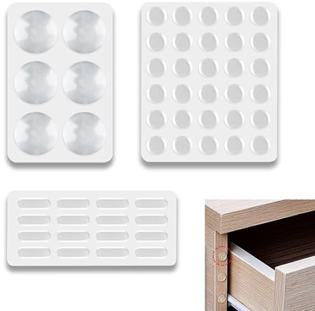 48 Pièces Silicone Patin, Tampon de Porte, Auto Adhésifs Transparentes Réutilisables, pour Portes, Armoires, Tables en Verre & Protection Murale, 3 Tailles (30x10mm, Diamètre 15mm, Diamètre 40mm)