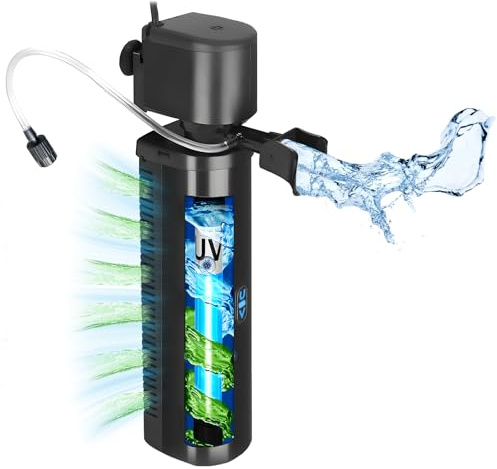 Tararium Filtre submersible avec lumière UV 1500 l/h pour aquariums de 150 à 600 litres – Filtre intérieur 4 en 1 pour eau douce/salée et bassin à tortues avec filtration à plusieurs niveaux