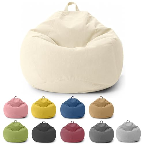 Chingcoo Funda de puf para niños y adultos, solo funda (sin relleno), silla de puf para dormitorio, oficina, sala de estar, terraza (Beige)
