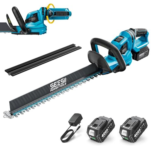 SEESII Tagliasiepi a Batteria 56 cm, Tagliasiepi Elettrico 20V con 2 Batterie da 4000mAh e Caricatore, Distanza Lame 18 mm, Raccoglitore di Detriti, Tagliabordi Elettrico Portatile per Giardino