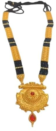 TreegoArt Fashion Uttarakhand - Collar tradicional de Mangalsutra con cuentas negras con colgante dorado, cadena larga para mujer y novia, paquete de 1