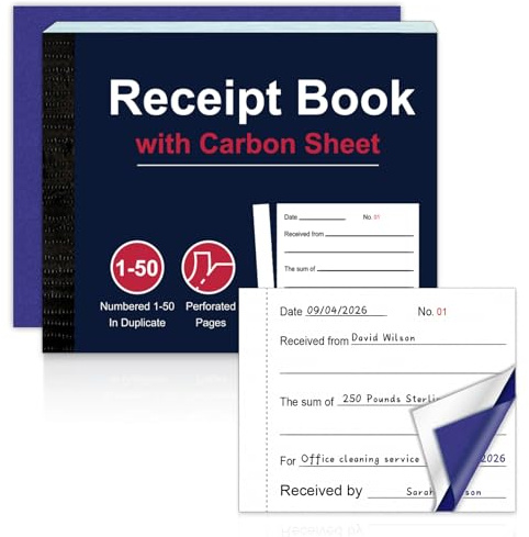 1 Pack Numbered Duplicate Receipt Books with Carbon Sheet 200 Pages 50 Entries Per Pad Cash Receipt Book Perforated Tear Invoice Duplicate Pad for Small Business Self Employed 130 * 105mm