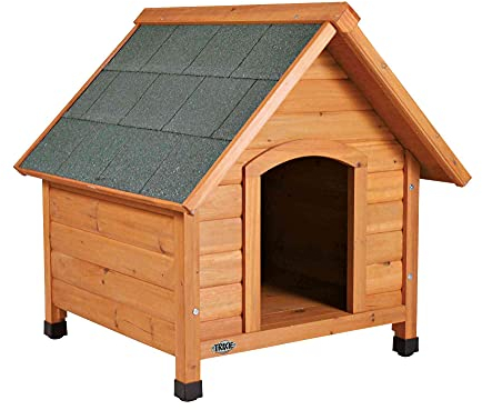 TRIXIE wetterfestes und frei justierbares Hundehaus natura Hundehütte Cottage Satteldach, S–M: 71 × 77 × 76 cm, braun- 39530