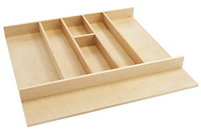 Rev-A-Shelf Trim-to-Fit Shallow Drawer Organizer for Kitchen Utensils, Cutlery Cabinet Storage Divider Insert, 23.98 x 21.97 in, Maple Wood, 4WUT-3SH