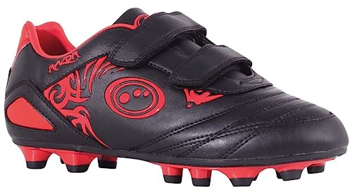 Optimum Razor Football Boots - Flat Moulded Stud Outsole, Easy Fastening Astro Trainers - PU Leather, Flexible & Comfortable Fit Football Boots - (Black/Red), 8 UK