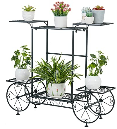 unho Estantería para Macetas de Hierro Soporte de Flores Plantas para Jardín Exterior Interior Estantería Decorativa con 6 Estantes 83 x 22 x 68,5cm