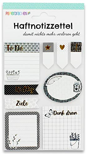 Papierdrachen Bullet Journal Sticky Notes - Schwarz-weiß - 9 verschiedene Blöcke Haftnotizen | Klebezettel | To do Wochenübersicht | viele hilfreiche Notizzettel für dein Notizbuch - Set 2