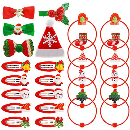 25pcs Christmas Girls Hair Accessories, Kids Bows Hair Clips Hair Ties Snap Barrettes for Children and Adults