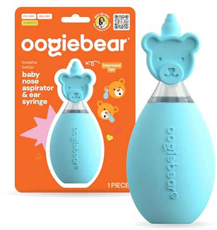 oogiebear: Baby Nasal Aspirator - Safe Booger & Earwax Remover for Newborns, Infants, Toddlers - Better Syringe, Airtight Suction, Nose Sucker - Essential Baby Stuff, Diaper Bag Must-Haves, Blue