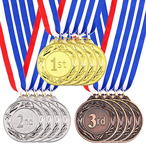 Swpeet 3 medallas de metal con cinta para el cuello, medallas de ganador de estilo olímpico, medallas de oro y plata de Brone 1er 2º tercer lugar para deportes, competiciones, fiestas