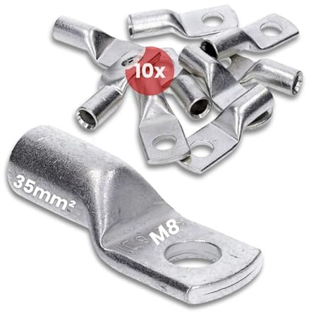Kalitec 10-pack HR35-8 Rörkabelskor 35 mm² M8 i Förpeltad Koppar | Presskabelskor för säkra elektriska anslutningar i bil, solceller och industri, kompatibla med vanliga presstänger.
