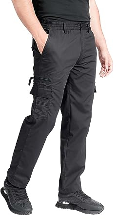 LABEL APPAREL - Pantaloni cargo da uomo M-6XL, pantaloni da lavoro leggeri elasticizzati con tasche da combattimento, Nero , 6XL