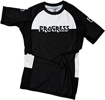 Progress BJJ - Rash Guard a maniche corte Jiu Jitsu Bengal Hybrid No Gi - Nero/Bianco (Small)