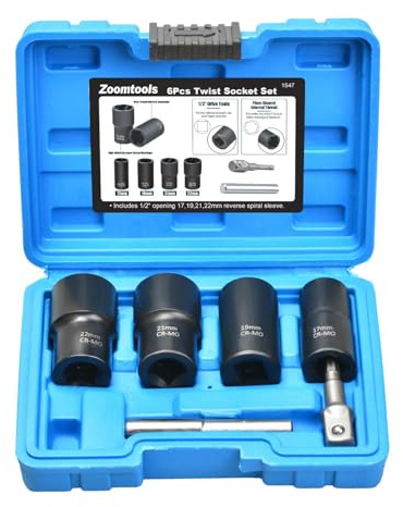 6pc Locking Wheel nut Removal Tool，1/2 Bolt Nut Extractor Tools Set，Easy Out Broken Lug Nut Tools,for Damaged,Studs,Rusted,Rounded-Off Bolts&Nuts Screws