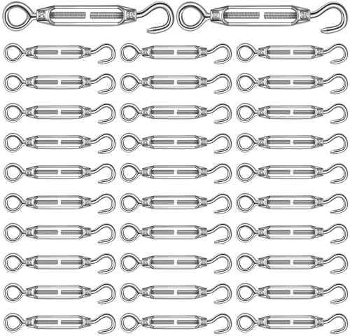 Gisafai 32 Pcs Hook and Eye Turnbuckles for Cables Wire Rope Tension Heavy Duty 304 Stainless Steel Turnbuckle Hook for Fence Gate Tent Sun Shade Installation DIY String Picture Hanging (Silver,M6)
