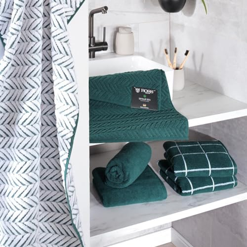 Ross Uni Handtücher Sensual Skin 9002 Zopfmuster mit Farbiger Grundkette moosgrün, Handtuch 50x100 cm