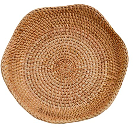 HEMOTON Rattan-tablett Handgewebtes Ablagefach Aufbewahrung Von Rattankörben Tisch Tablett Geflochtene Brotschale Korbschale Aus Weide Geflochtener Obstkorb Picknickteller Kaffetisch