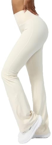 BSLVWG Pantalones de Yoga en Forma de Botas para Mujeres, Pantalones de Cintura Alta y piernas Anchas y Pantalones de piernas Anchas (FR/ES, Medida de la Cintura, M, Regular, Regular, Beige)