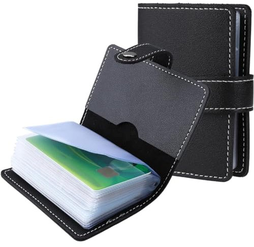 WKRTDY Visitenkartenmappe mit Platz für 26 Kredit-, Kundenund Visitenkarten Organizer Kartenetui in elegantem Schwarz