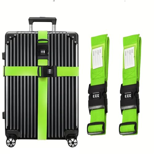 2 Stück Koffergurt Mit Zahlenschloss, 5 * 200cm Verstellbar Koffergurt, Kofferband Gurt Mit Zahlenschloss & Namensschild, Koffergürtel für Koffer Gepäck Reisetasche