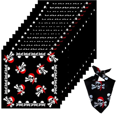 FENGQQKJ Bandana pirata con teschio, bandana nera, 15 pezzi, per feste, tema pirata