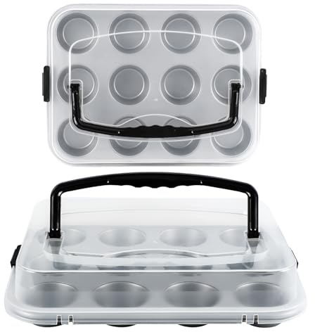 Spmarkt 2-Pack Cupcake Pan with Lid, 12-Cup Nonstick Muffin Pan with Handle – Cupcake Carrier for Baking & Transporting, Perfect for Party, Holiday, Gathering