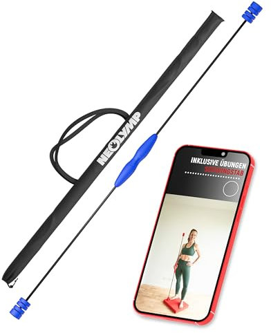 NEOLYMP Schwingstab Fitness - Verstellbare Gewichte für Schwingenschlag - Gymnastikstab - Ergonomischer Griff mit Anti-Rutsch-Struktur - Gymstick (Schwingstab blau, Schwingstab 160cm)