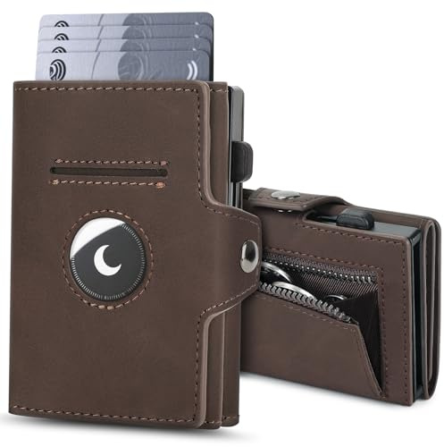 BAIGIO AirTag Carteras para Hombre con Monedero, Tarjetero Hombre con Bloqueo RFID para 8 Tarjetas, Billeteras para Hombres Carteiras Porta Cartoes Homem Smart Wallets for Men con Caja Regalo, Café