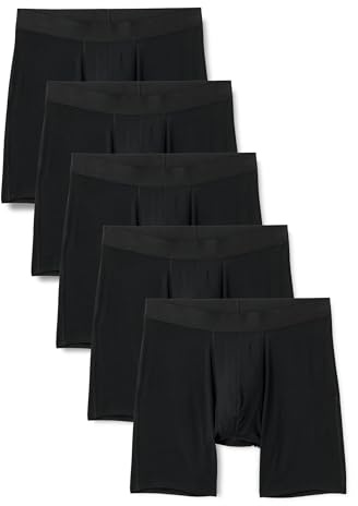Amazon Essentials Men's Super Soft Modal Longer Length Boxer Briefs, Pack of 5, Black, Large