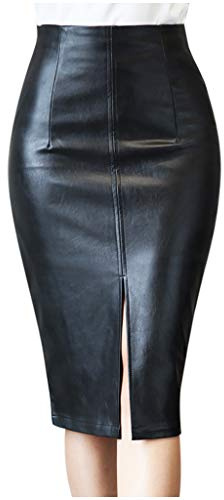 2025 - Falda lápiz para mujer e invierno Slim Bag Falda de cadera Falda de cuero satinado Maxi, Negro , 3XL