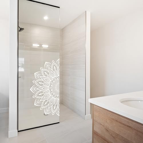 yabaduu YX001-24 Film anti-regards, pour cabine de douche, motif mandala, personnalisable, en verre dépoli, imperméable, autocollant
