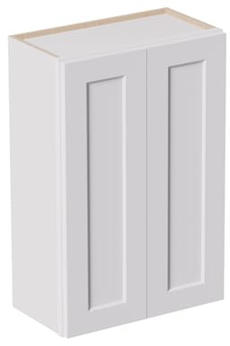 Mkosoll Kitchen Wall Cabinet, Solid Wood RTA Medicine Storage Organizer Cabinets with 2 Soft-Closing Shaker Doors & Adjustable Shelves, Space-Saving for Laundry, Bathroom, Garage - White