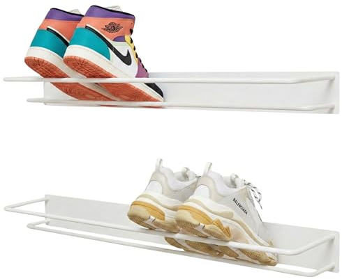 FRAMADO Entrata – Scaffale Portascarpe da Parete set da 2 – Organizer Sospeso, Contenitore per Scarpe per Ingresso o Cabina Armadio – Lunghezza 78 cm – Design Salvaspazio – In Metallo – Bianco