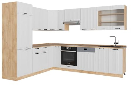 Vicco Cucina angolare completa Fame-Line, Bianco casa di campagna, 287 x 60 cm, PL Rovere